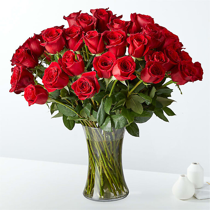 Fifty Long Stem Red Roses with Vase