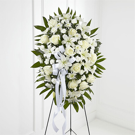 Exquisite Tribute Standing Spray-White Ribbon