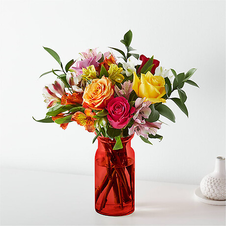 Smiles &amp;amp; Sunshine Bouquet with Red Vase